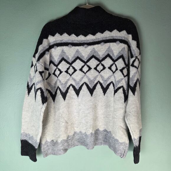 Maurices Womens Black Gray Fair Isle Mock Neck Sweater XLarge Cabin Winter Cozy - Picture 2 of 8